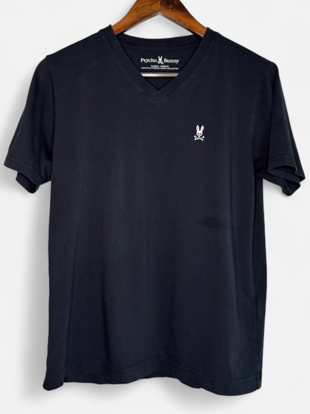 🟢3/$25 Psycho Bunny Black V-Neck Short Sleeve T Shirt Boys XL Pima Cotton